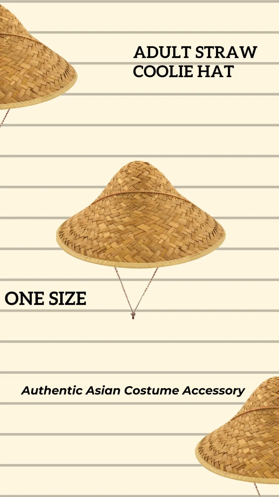 Authentic Asian Style: Adult Straw Coolie Hat - Perfect Costume Accessory for Fancy Dress Parties