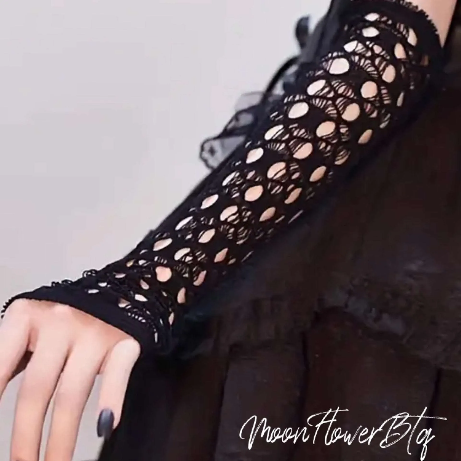 Black Cutout Fishnet Long Fingerless Gloves