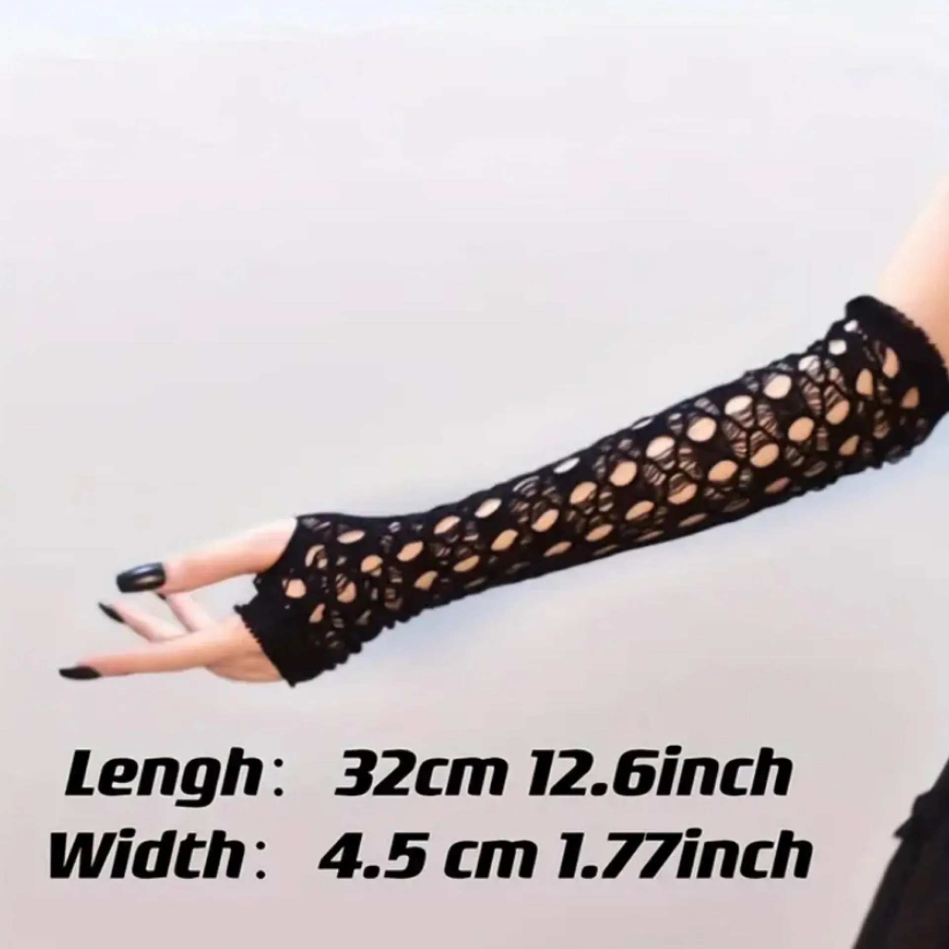 Black Cutout Fishnet Long Fingerless Gloves