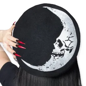 Black Skeleton Moon Wool Beret