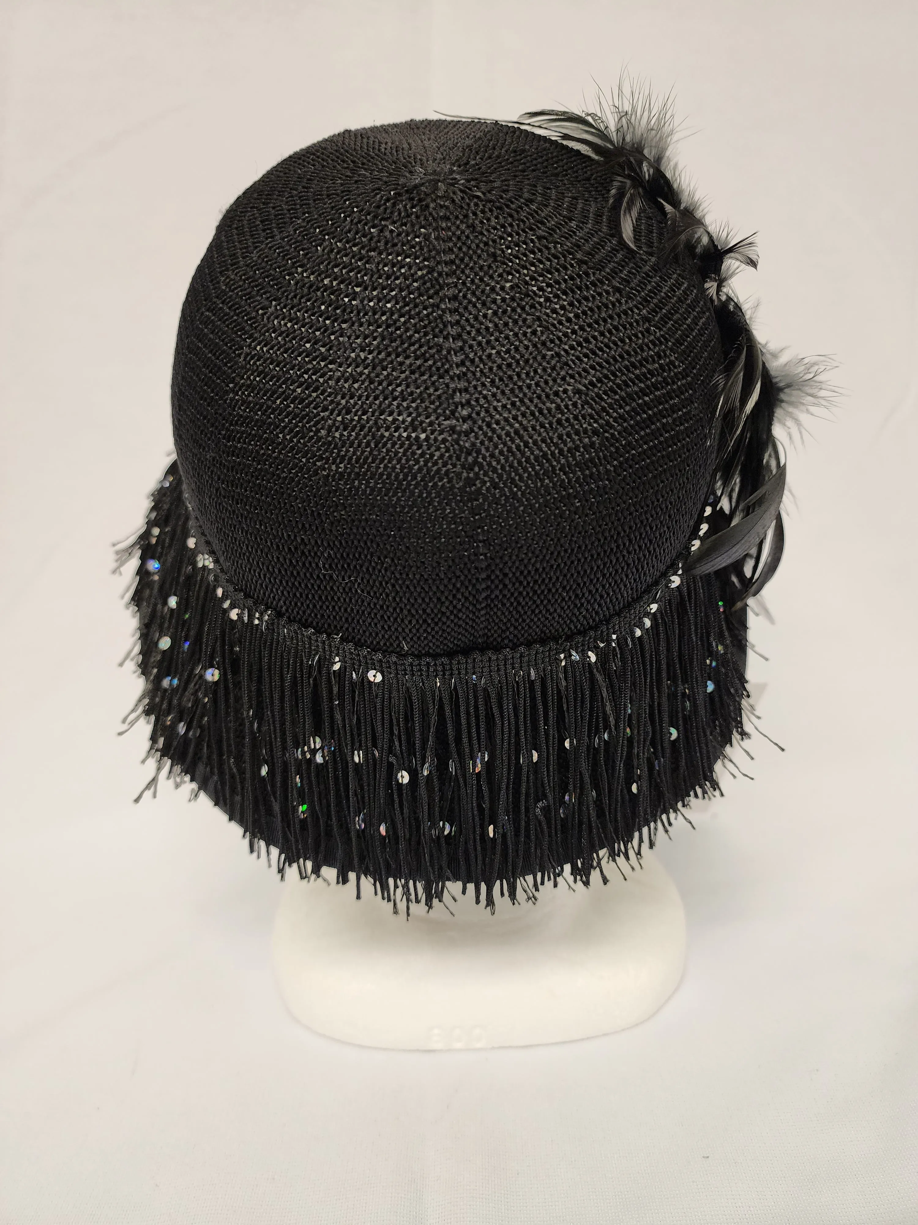 Black Soft Cloche Hat  w/Black Victorian Feather