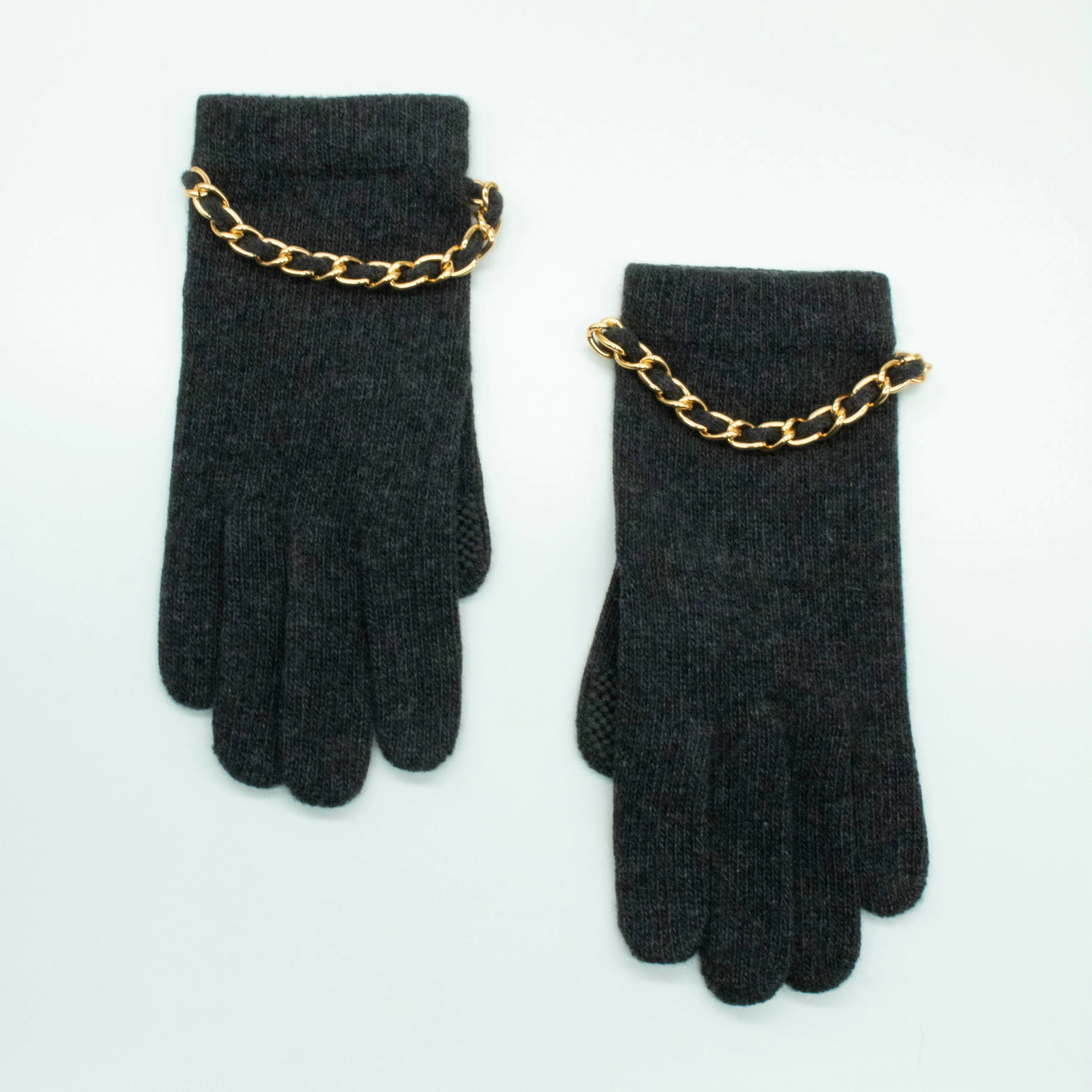 CASHMERE TECH GLOVES WITH CHAIN