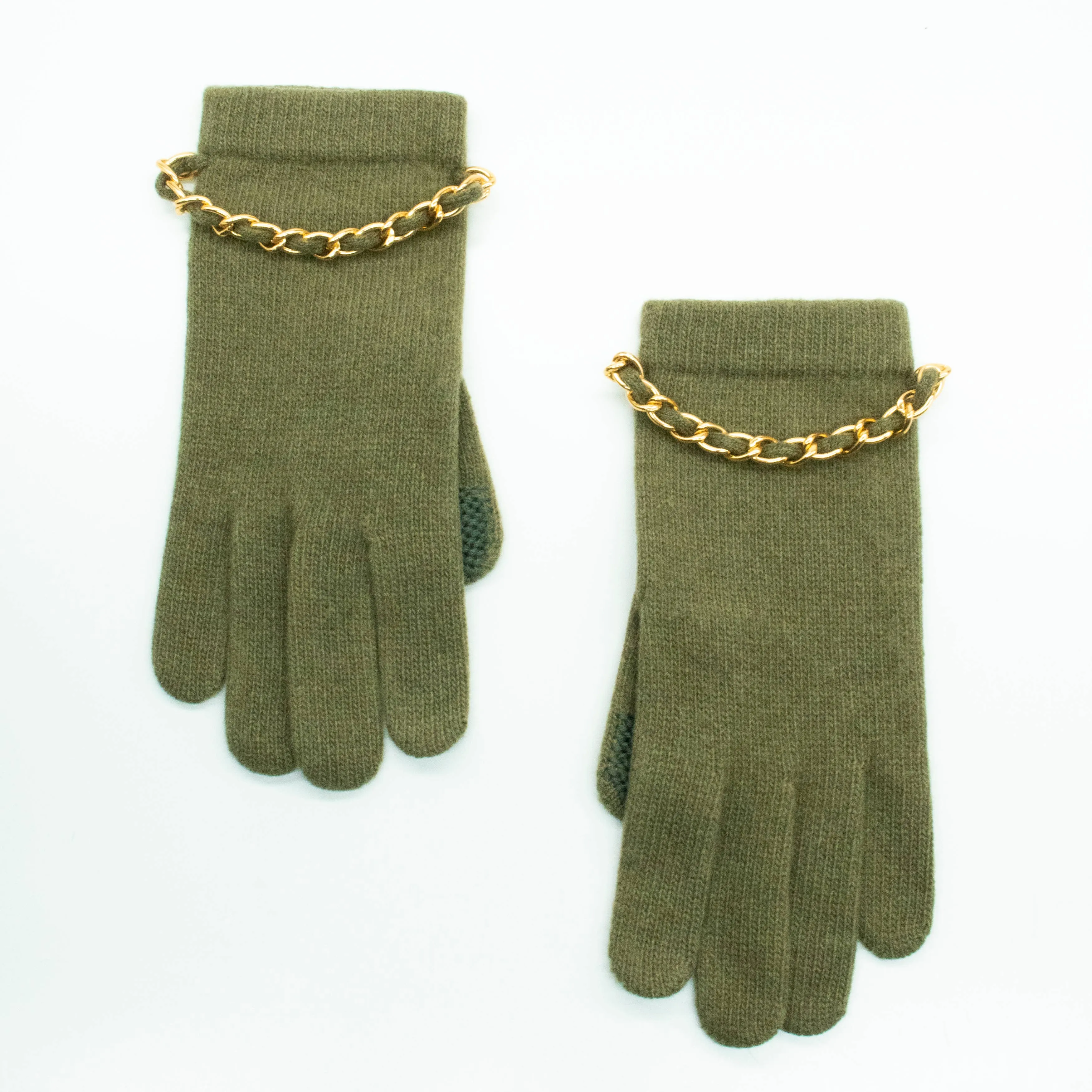 CASHMERE TECH GLOVES WITH CHAIN