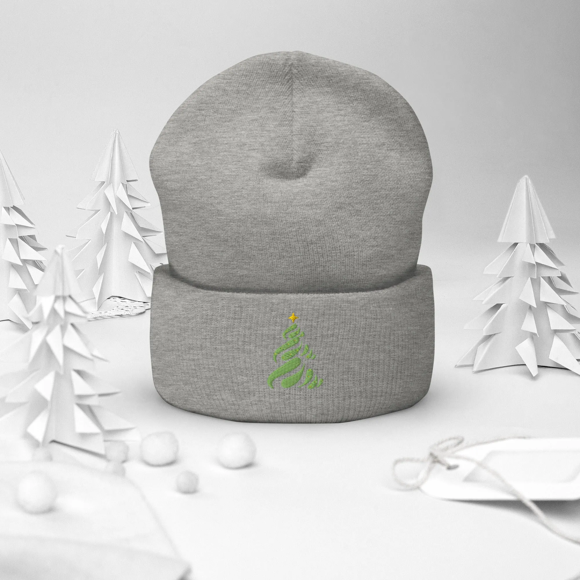 Christmas Tree embroidered cuffed beanie