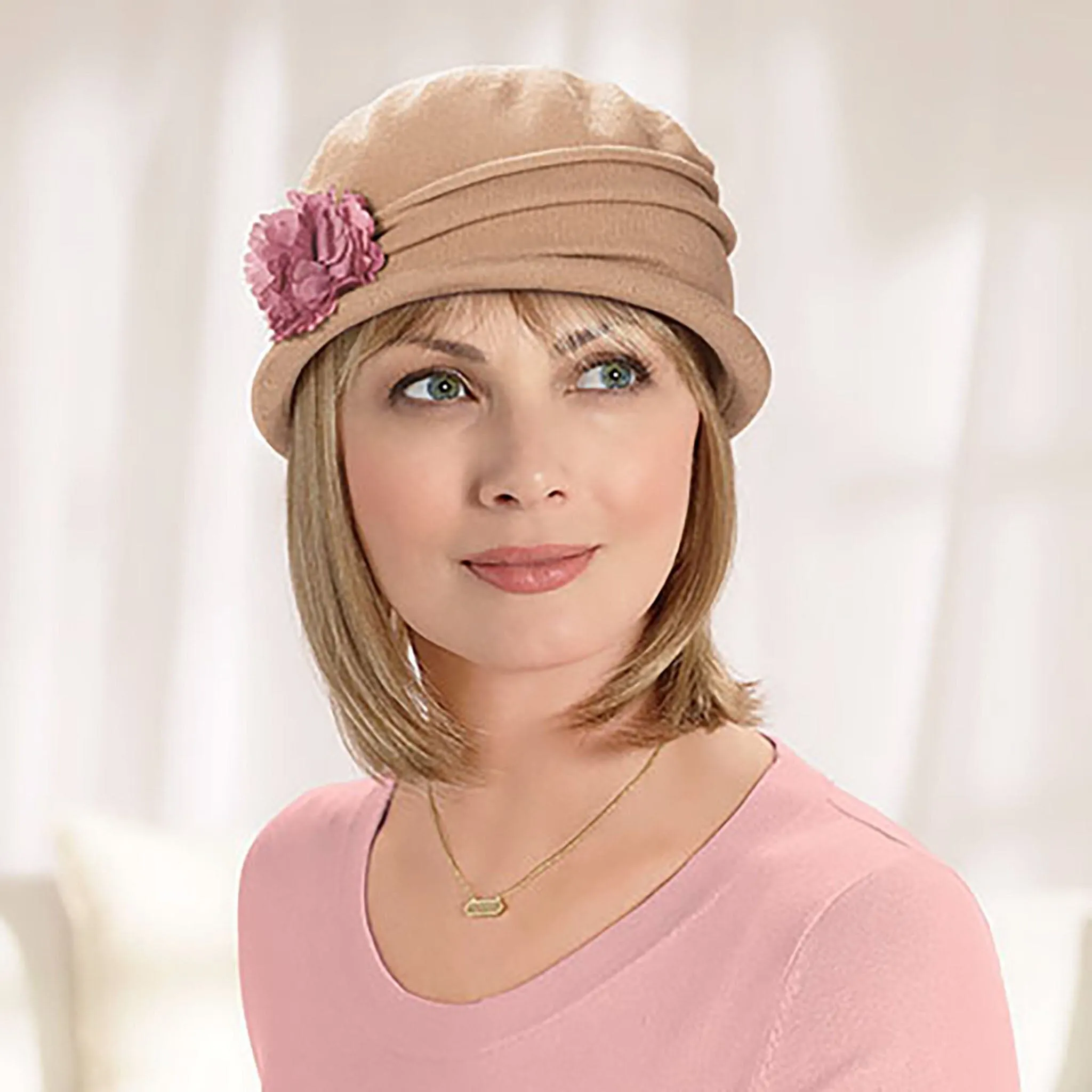 Cotton Knit Cloche Hat with Flower