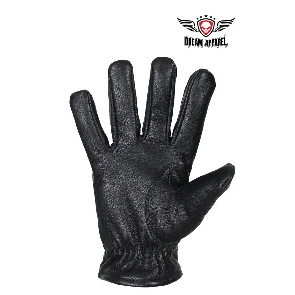 Deer Skin Leather Gloves W/ Slits - Black