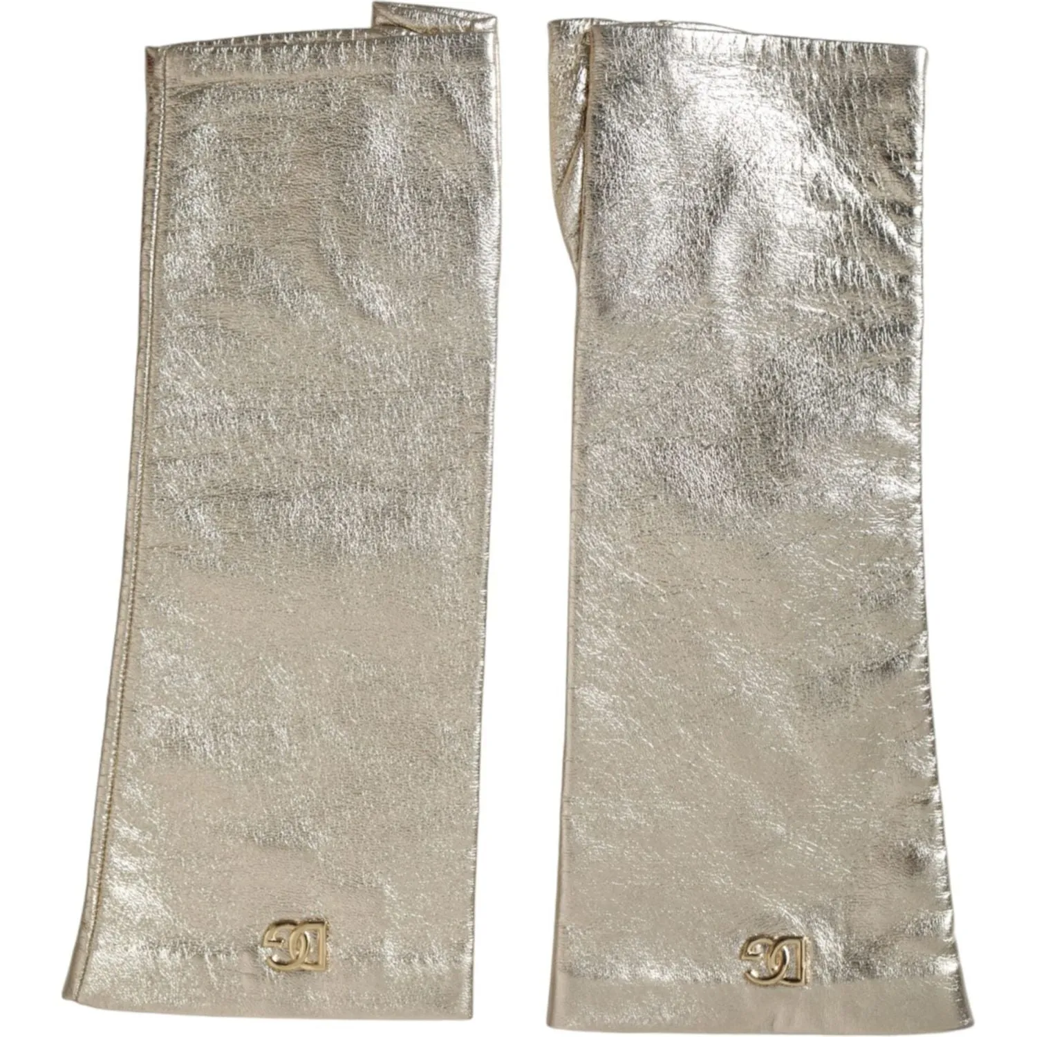 Dolce & Gabbana Silver Laminated Logo Finger Less Gloves