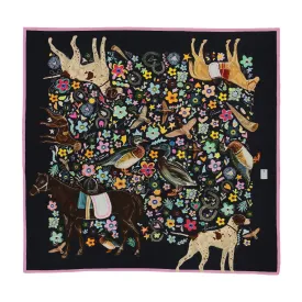 Flowers and animals black scarf 130