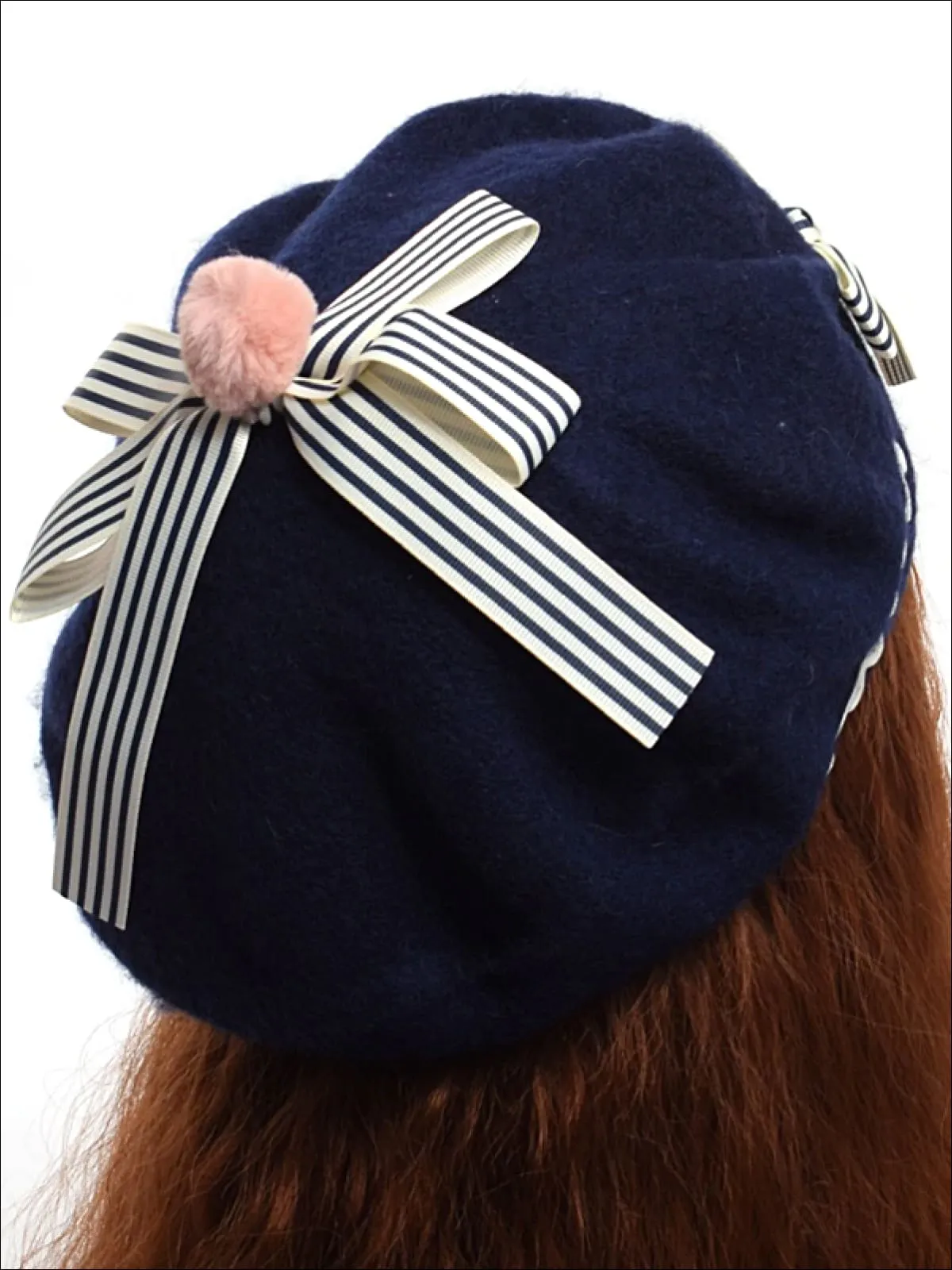 Girls Parisian Style Bow Tie Wool Beret