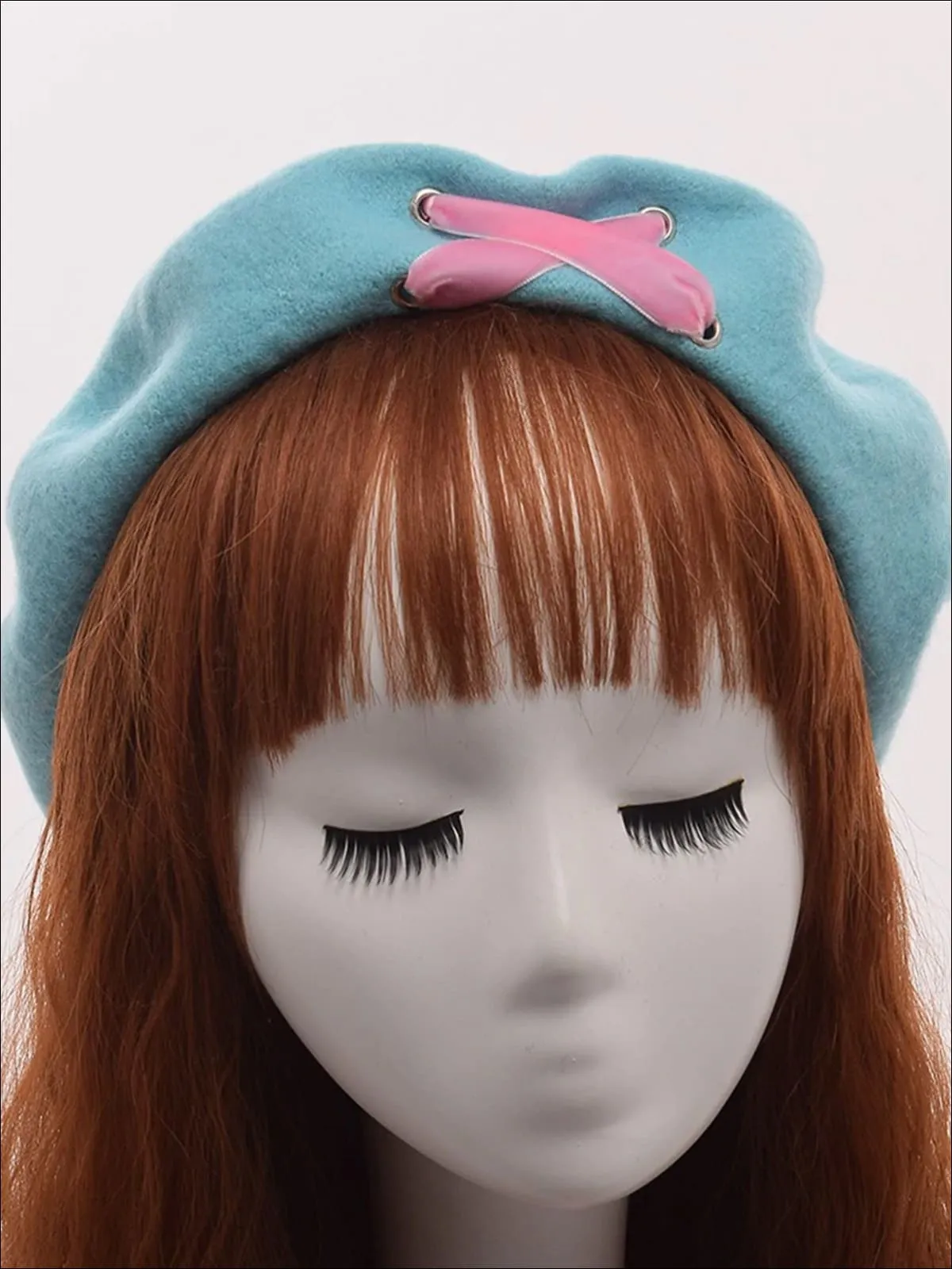 Girls Wool Velvet Lace Up Beret