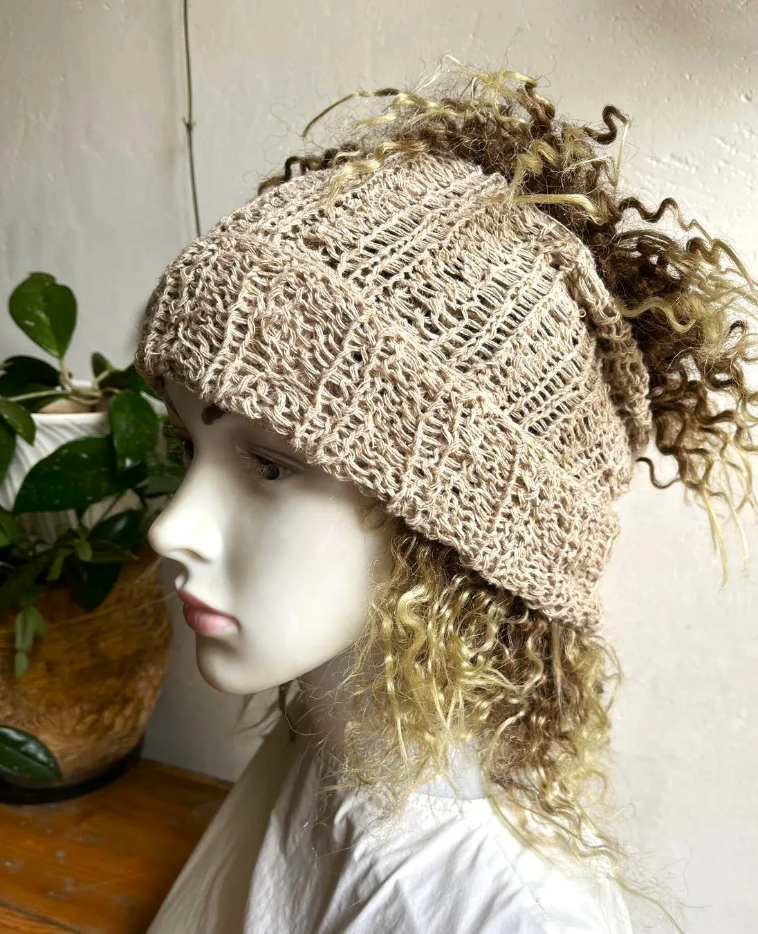 Hemp Summer Sun Beanie Hemp Knit Tube Hat Women Men Handmade Unisex Dreads Long Tube Slouchy hat