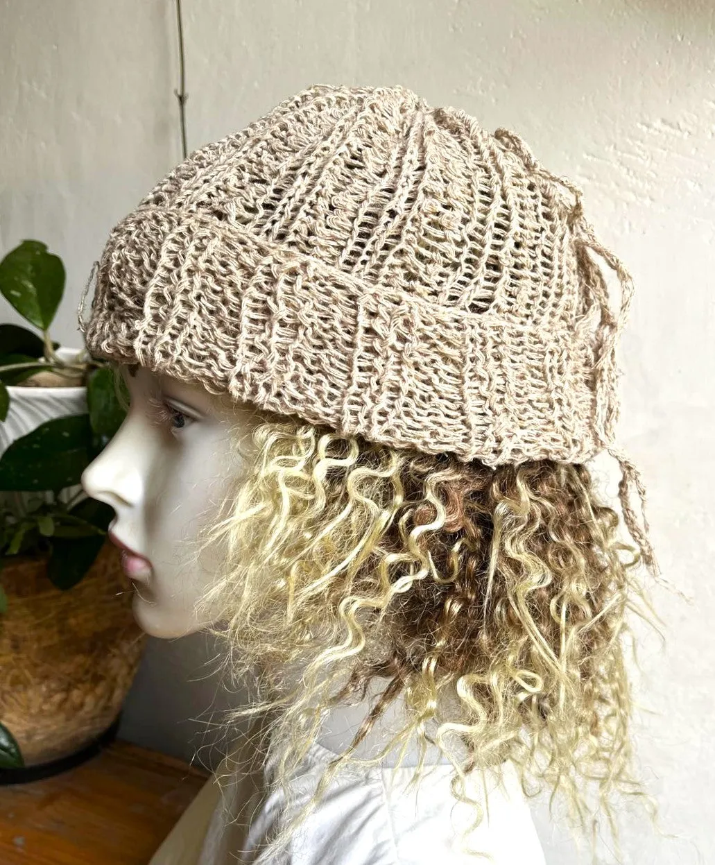 Hemp Summer Sun Beanie Hemp Knit Tube Hat Women Men Handmade Unisex Dreads Long Tube Slouchy hat