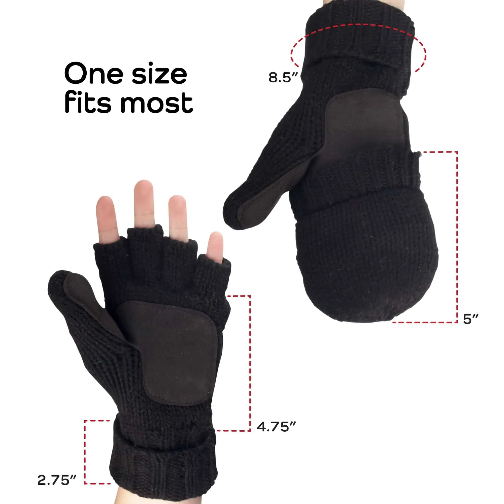 Knitted Winter Convertible Half Fingerless Glove Mittens Combo