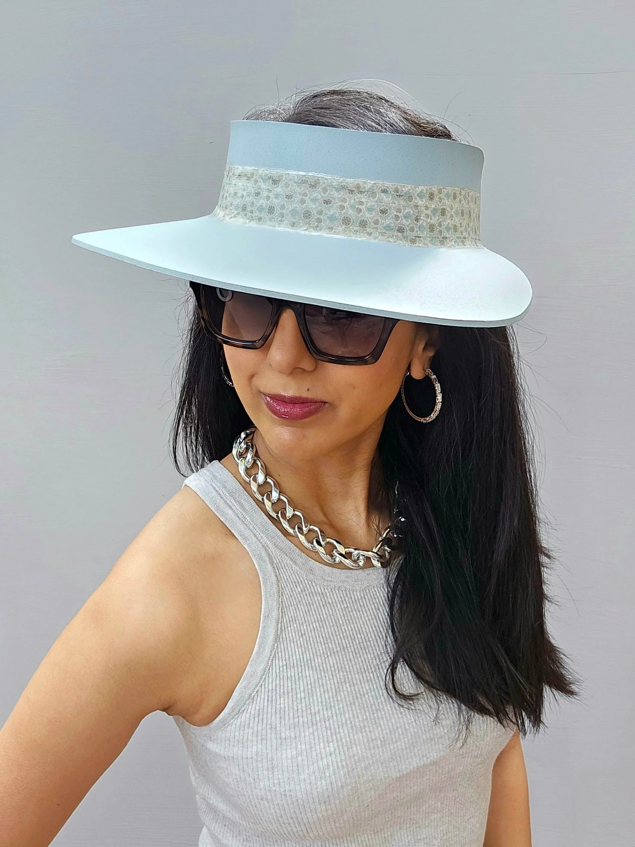 Light Blue "LadyEVA" Visor Hat with Delicate Printed Band