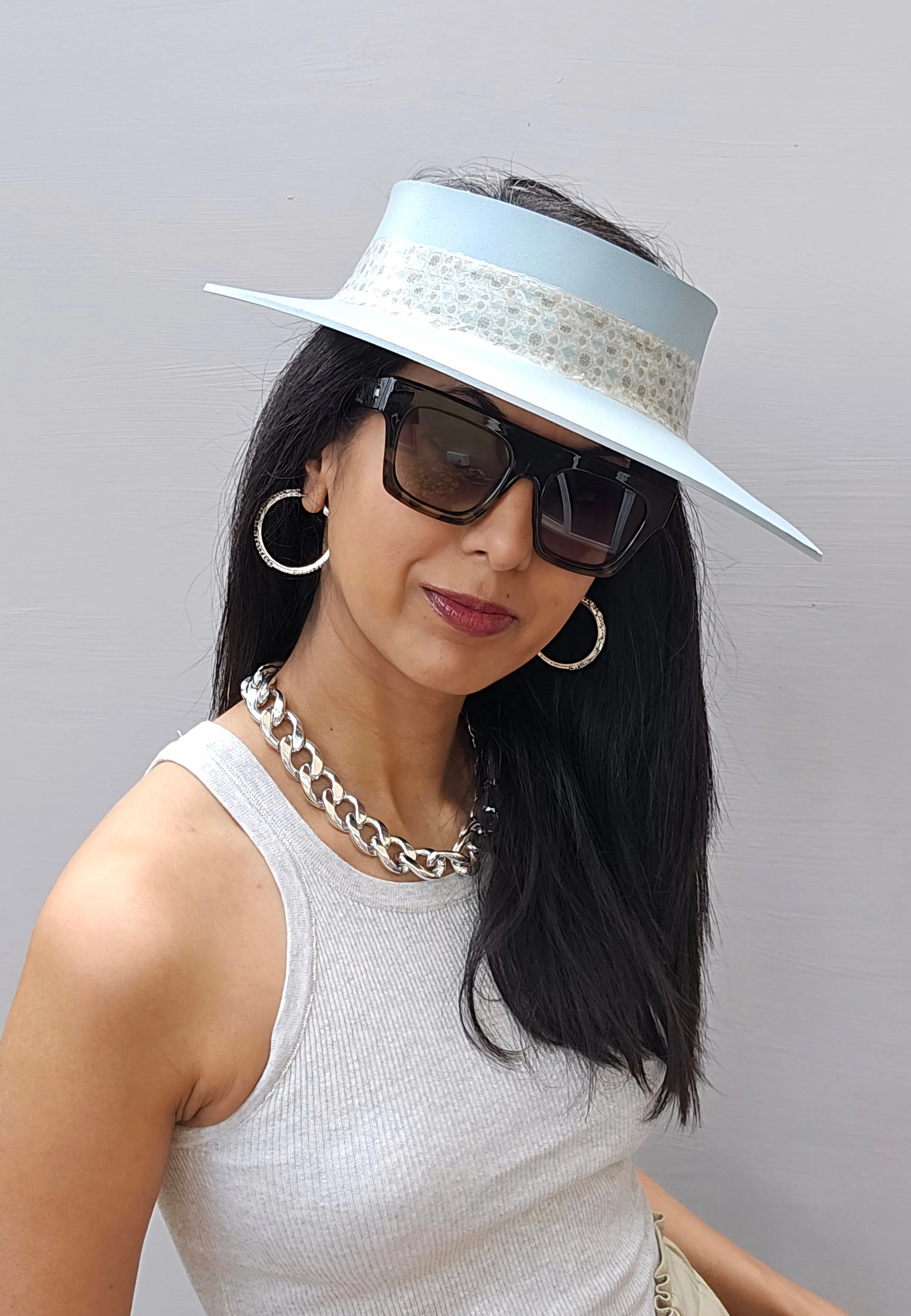 Light Blue "LadyEVA" Visor Hat with Delicate Printed Band