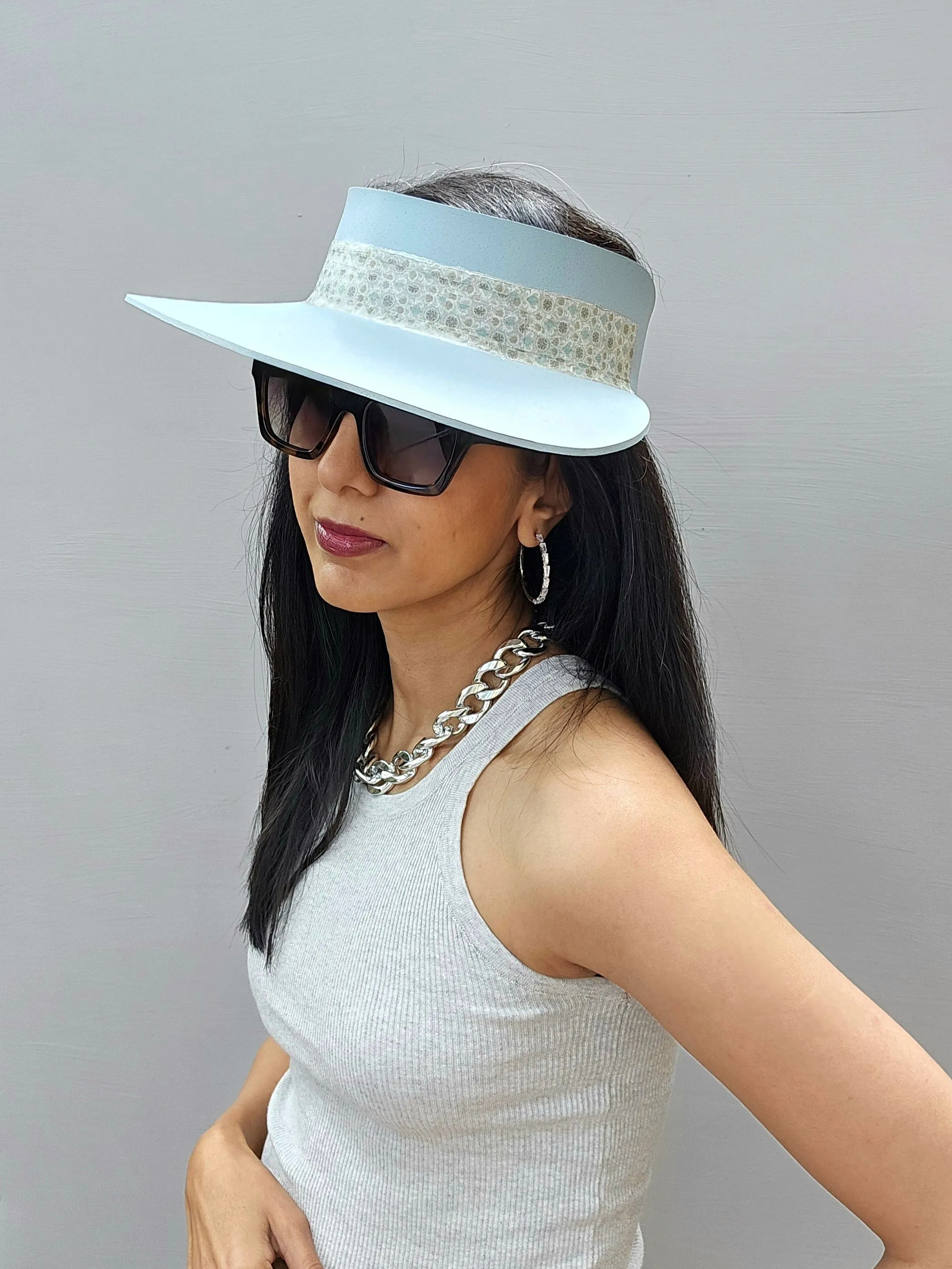 Light Blue "LadyEVA" Visor Hat with Delicate Printed Band