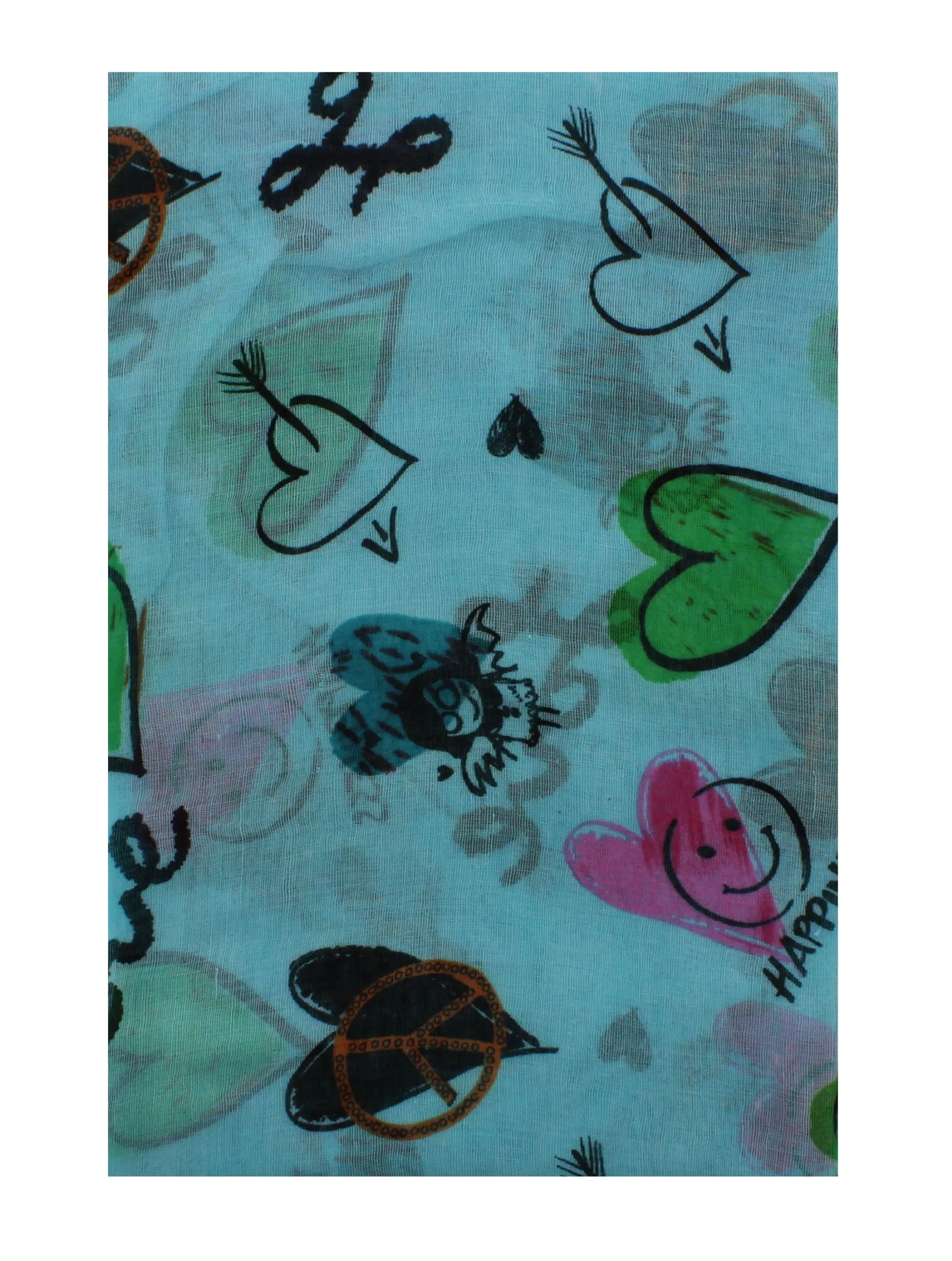 Love, Happiness, Peace & Heart Print on Scarf