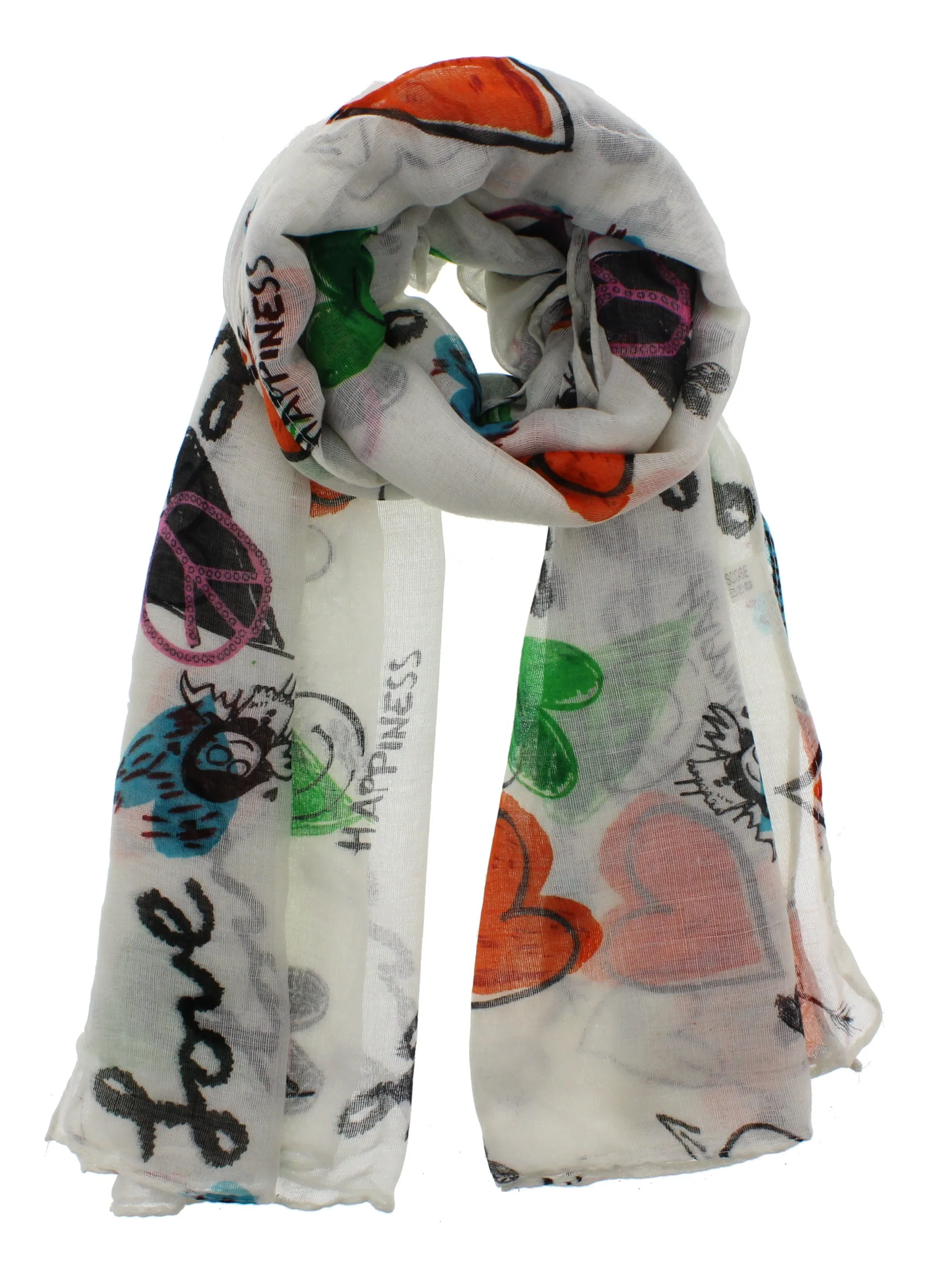 Love, Happiness, Peace & Heart Print on Scarf