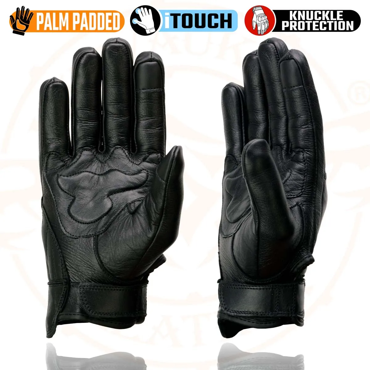 Milwaukee Leather MG7501 Men's Black Leather i-Touch Screen Compatible Gel Palm Motorcycle Gloves W/ Protective Knuckle