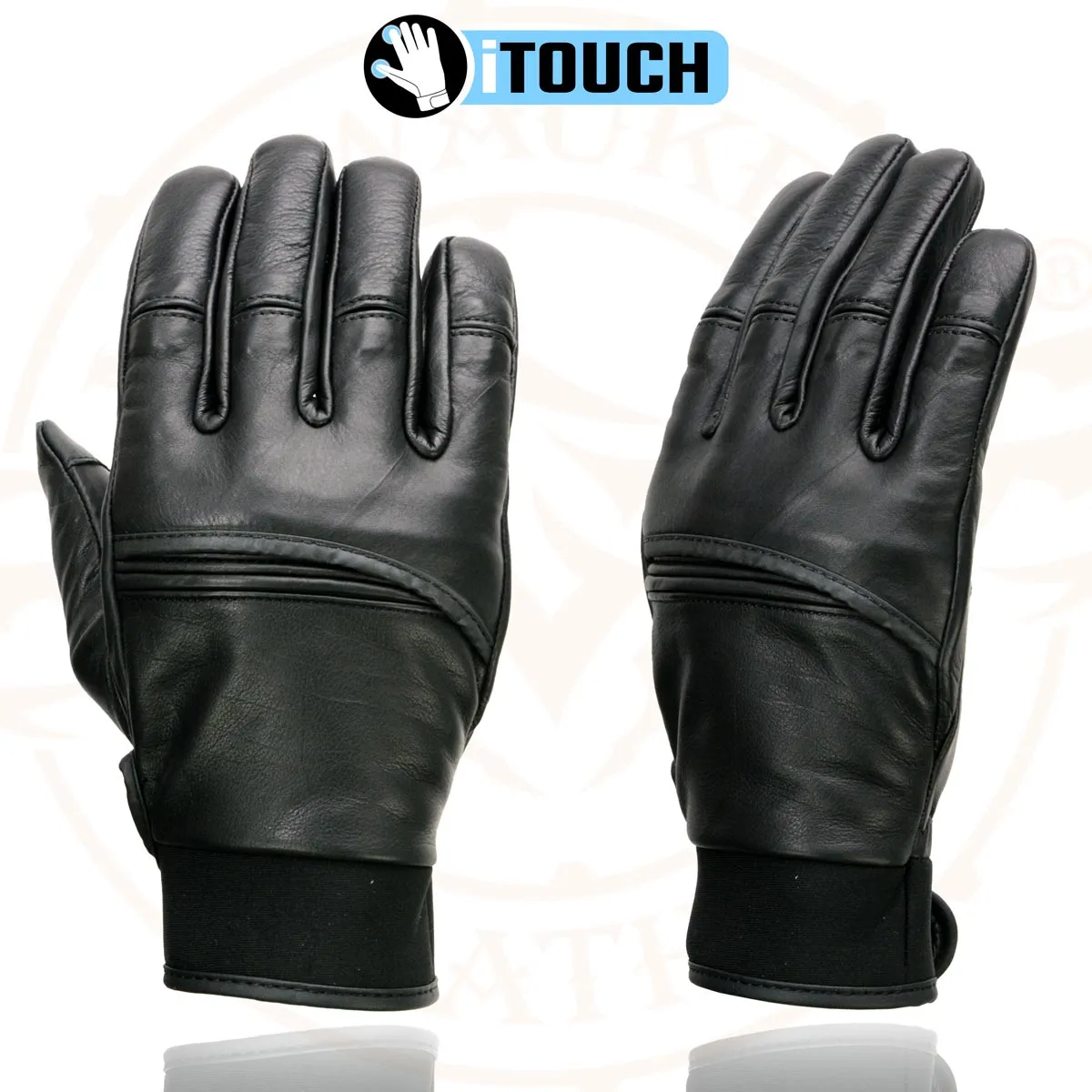 Milwaukee Leather MG7525 Men's Black Leather i-Touch Screen Compatible Gel Palm Motorcycle Hand Gloves W/ Flex Knuckle