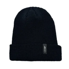 Notch Ribbed Knit Cuffed Beanie - Black