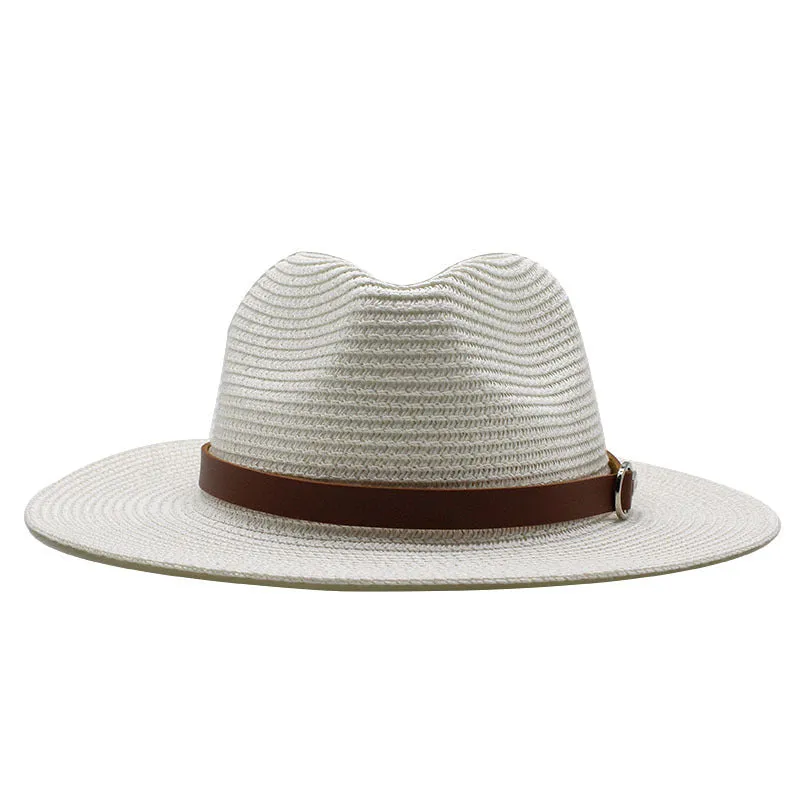 Panama Style Straw Hat with Leather Belt Accent