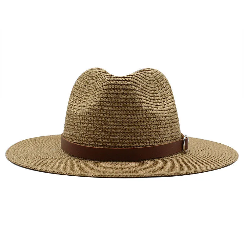 Panama Style Straw Hat with Leather Belt Accent