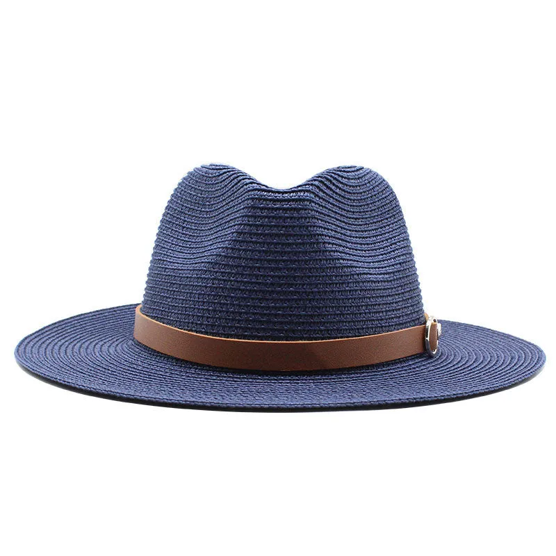 Panama Style Straw Hat with Leather Belt Accent