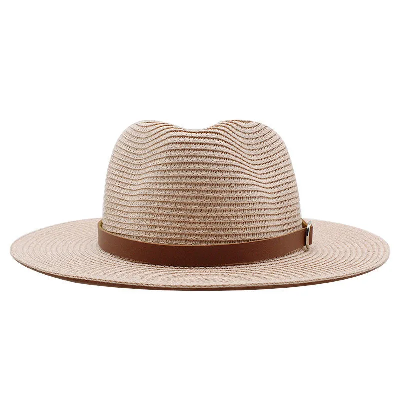 Panama Style Straw Hat with Leather Belt Accent