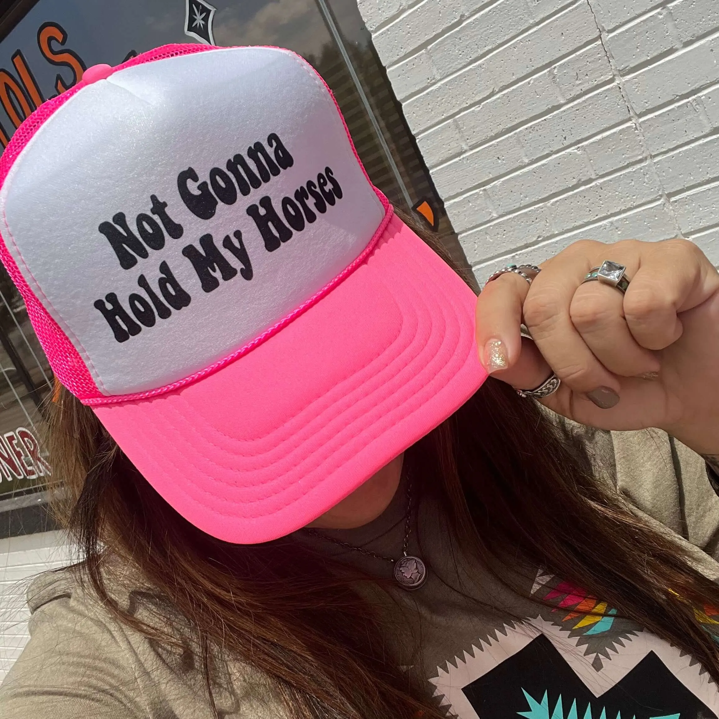 Pink Not Gonna Hold My Horses Trucker Hat