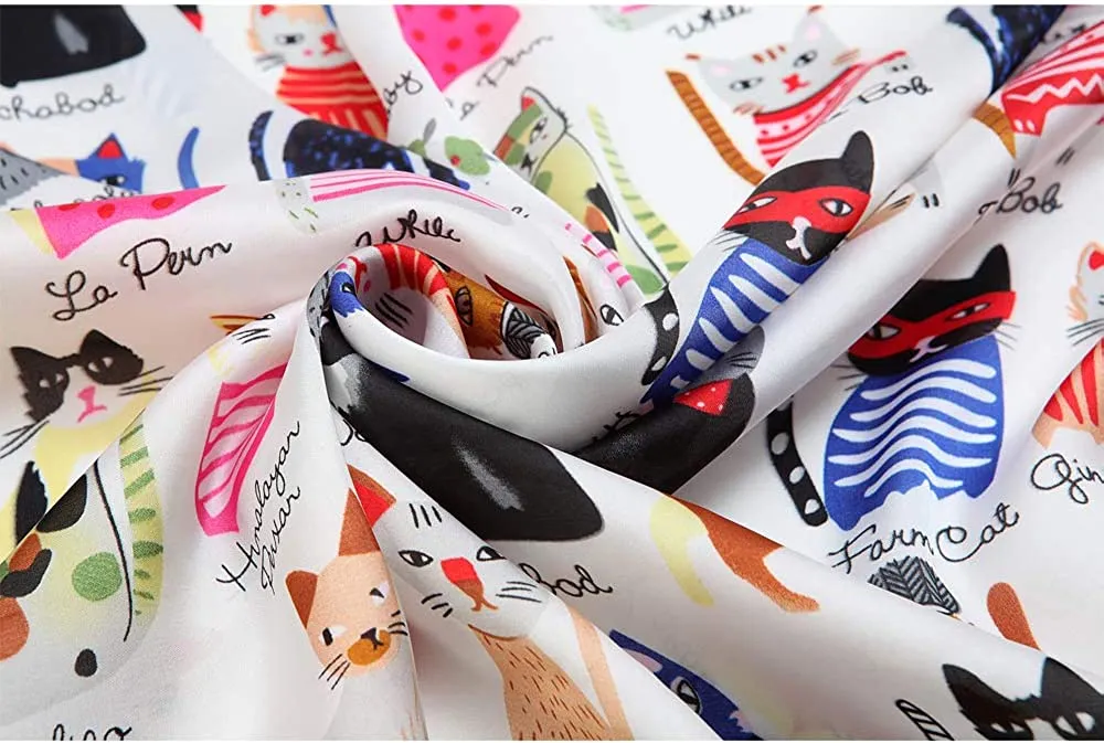 Scarf For Cat Lovers - Satin Silk Feeling Scarf Square Head Scarf Neckerchief Fashion Bandana Hair Scarf for Women Neck Scarf