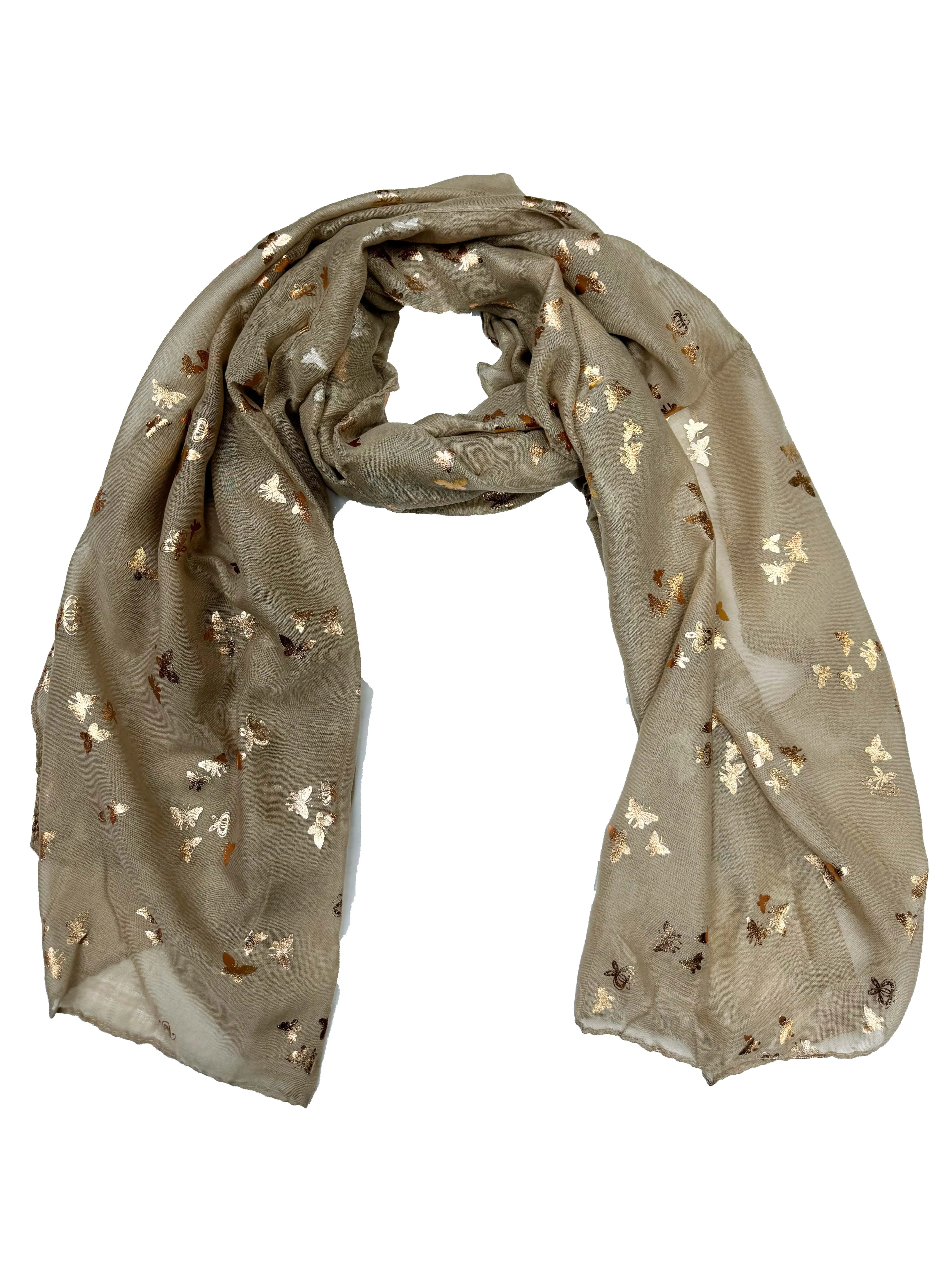 Scarf with Tiny Gold Foil Butterflies