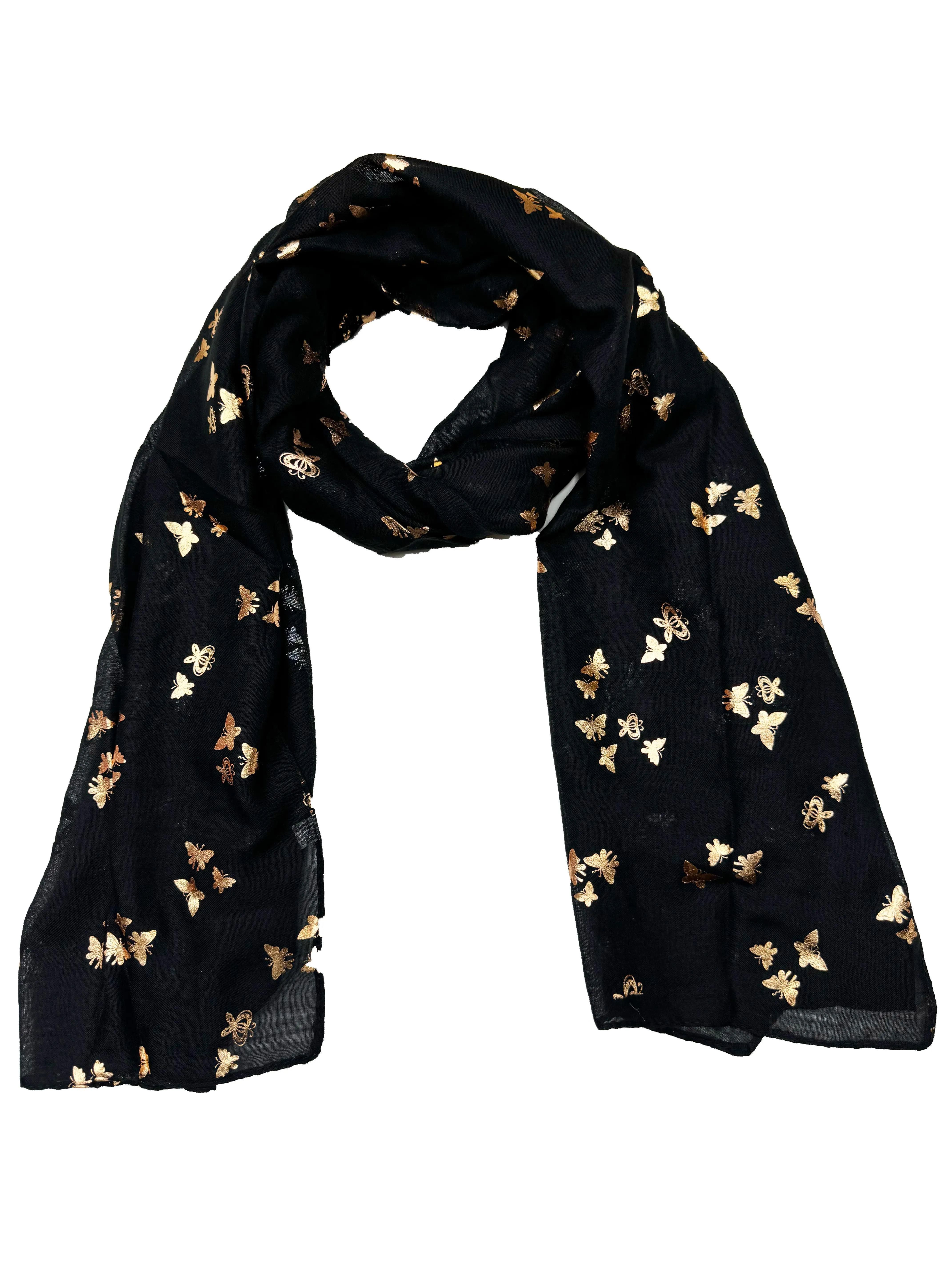 Scarf with Tiny Gold Foil Butterflies