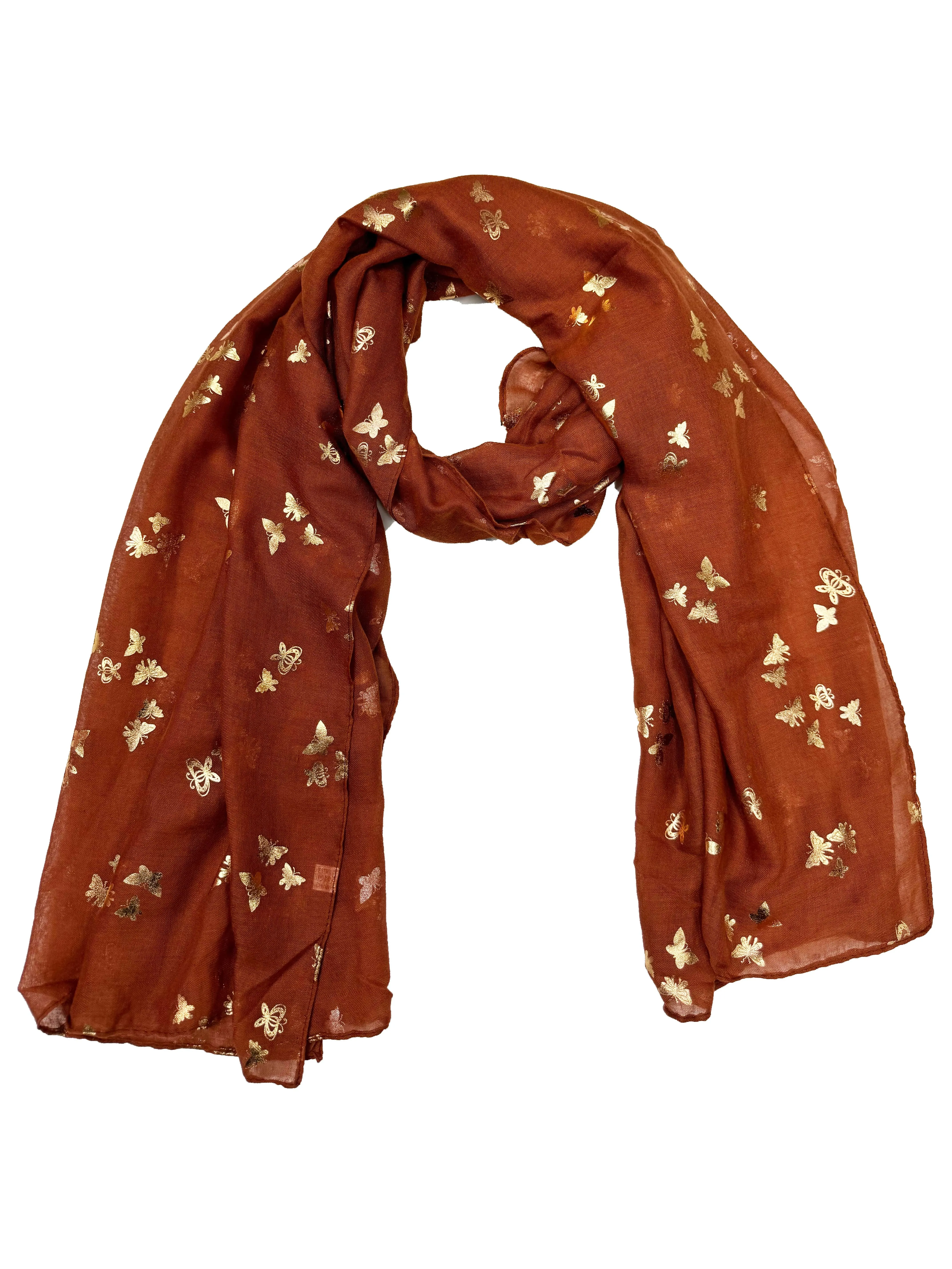 Scarf with Tiny Gold Foil Butterflies