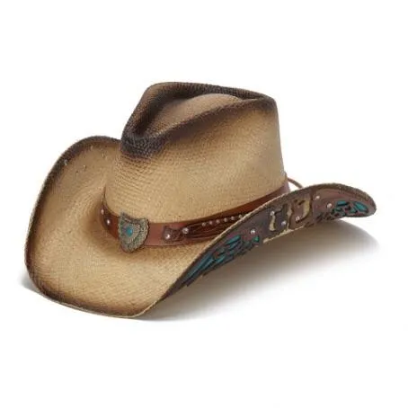 Stampede Women's Western Straw Hat - The Concho with Turquoise Wings