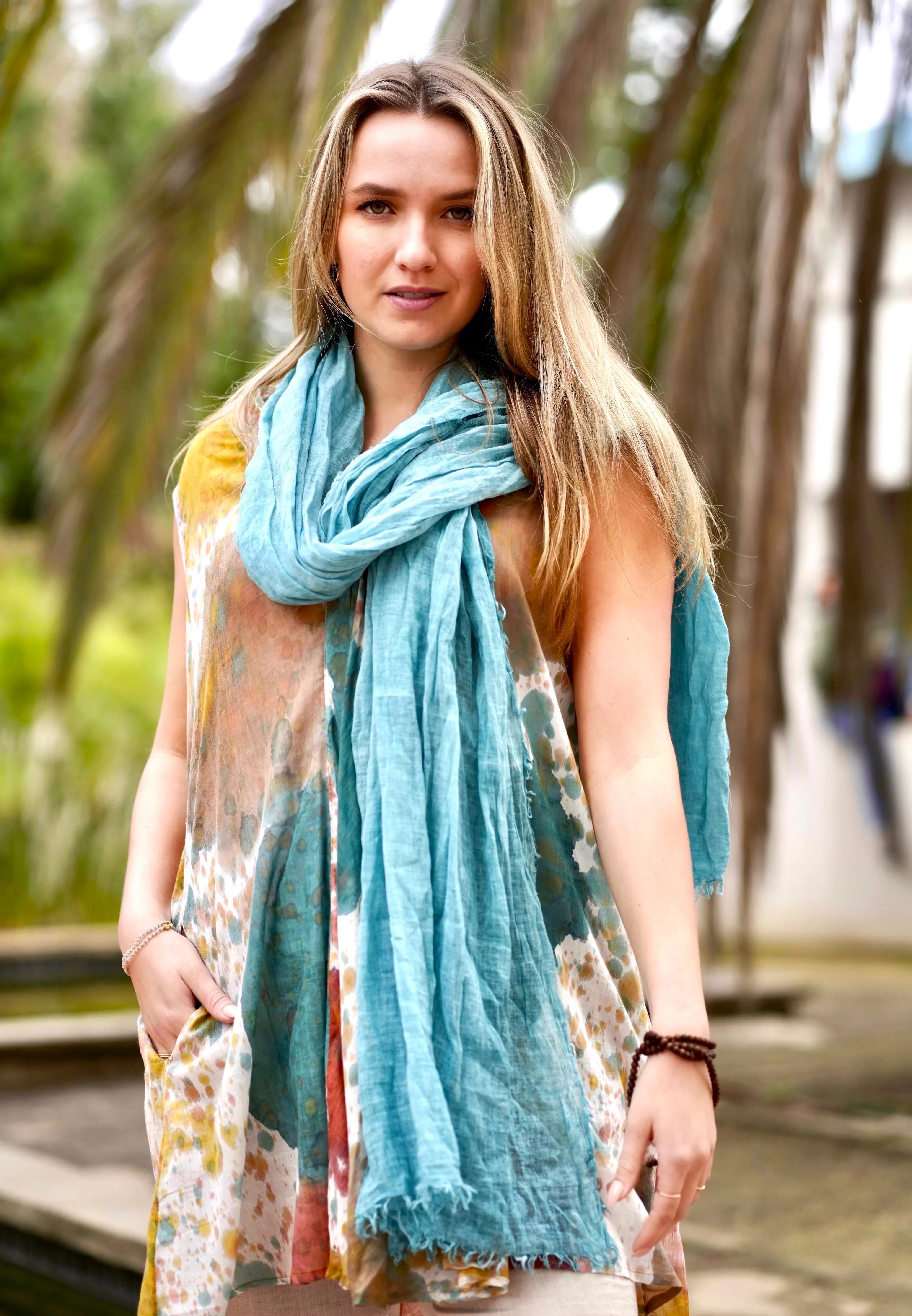 Stone Washed Cotton Scarf Turquoise