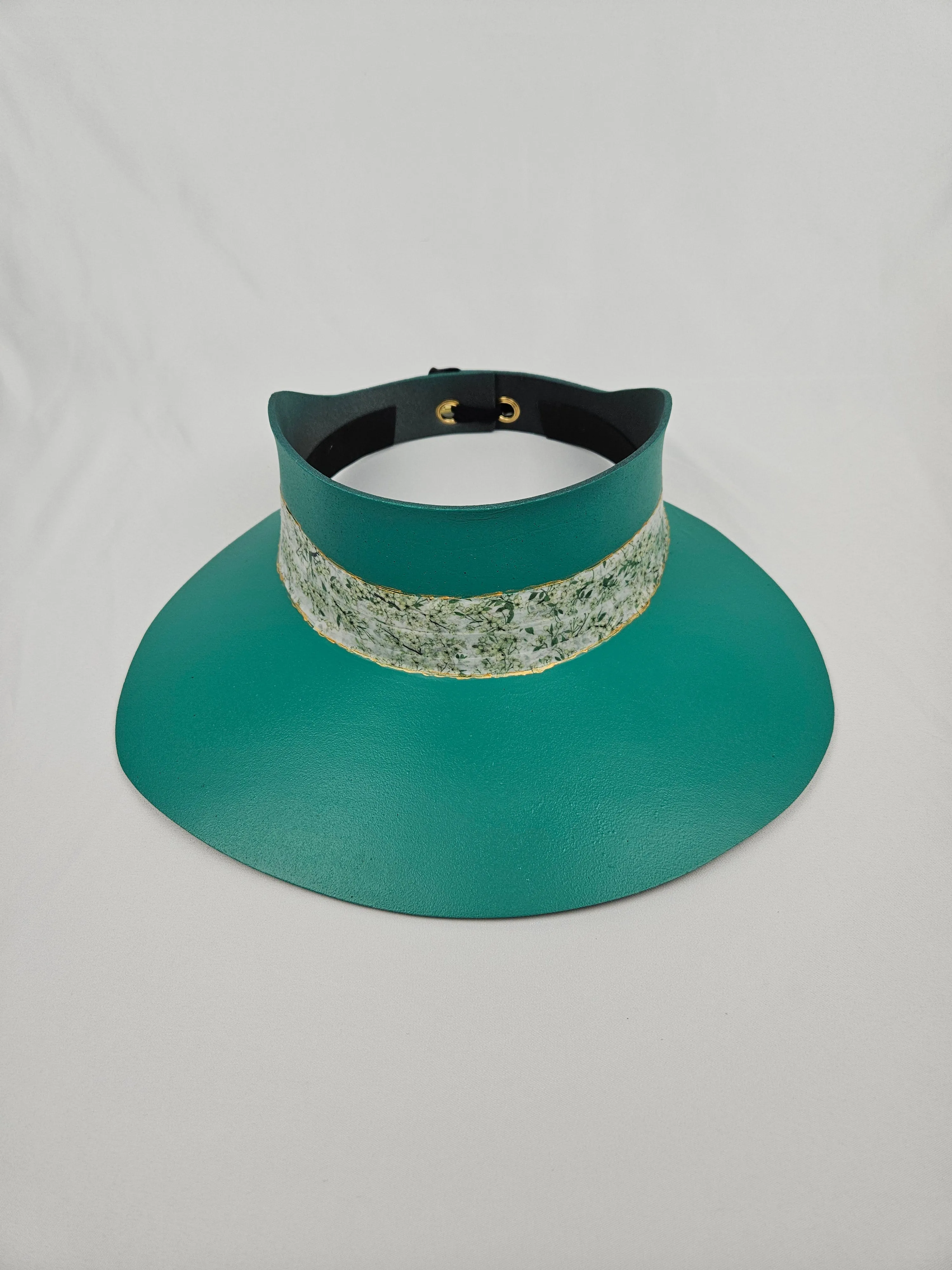 Tall Emerald Green LadyEVA Visor Hat with Crinkled White/Green Floral Band