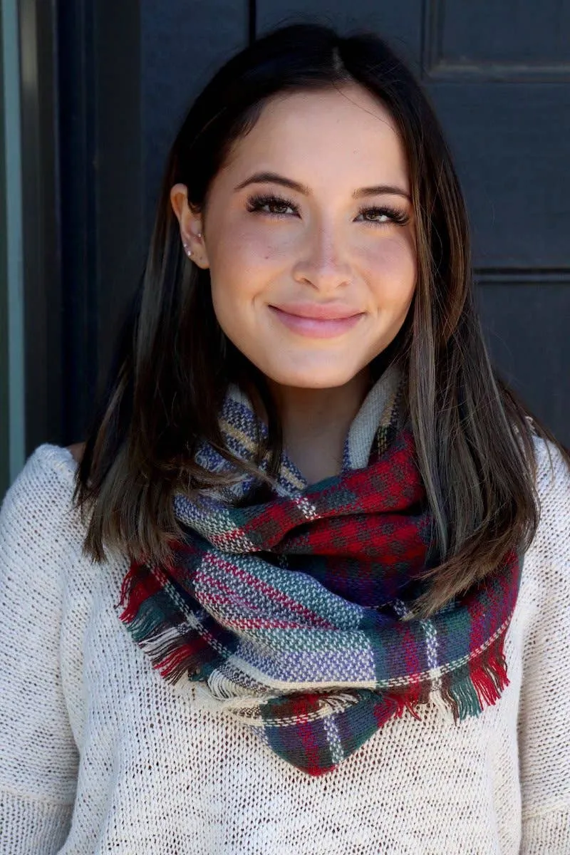 Tan Plaid Infinity Scarf