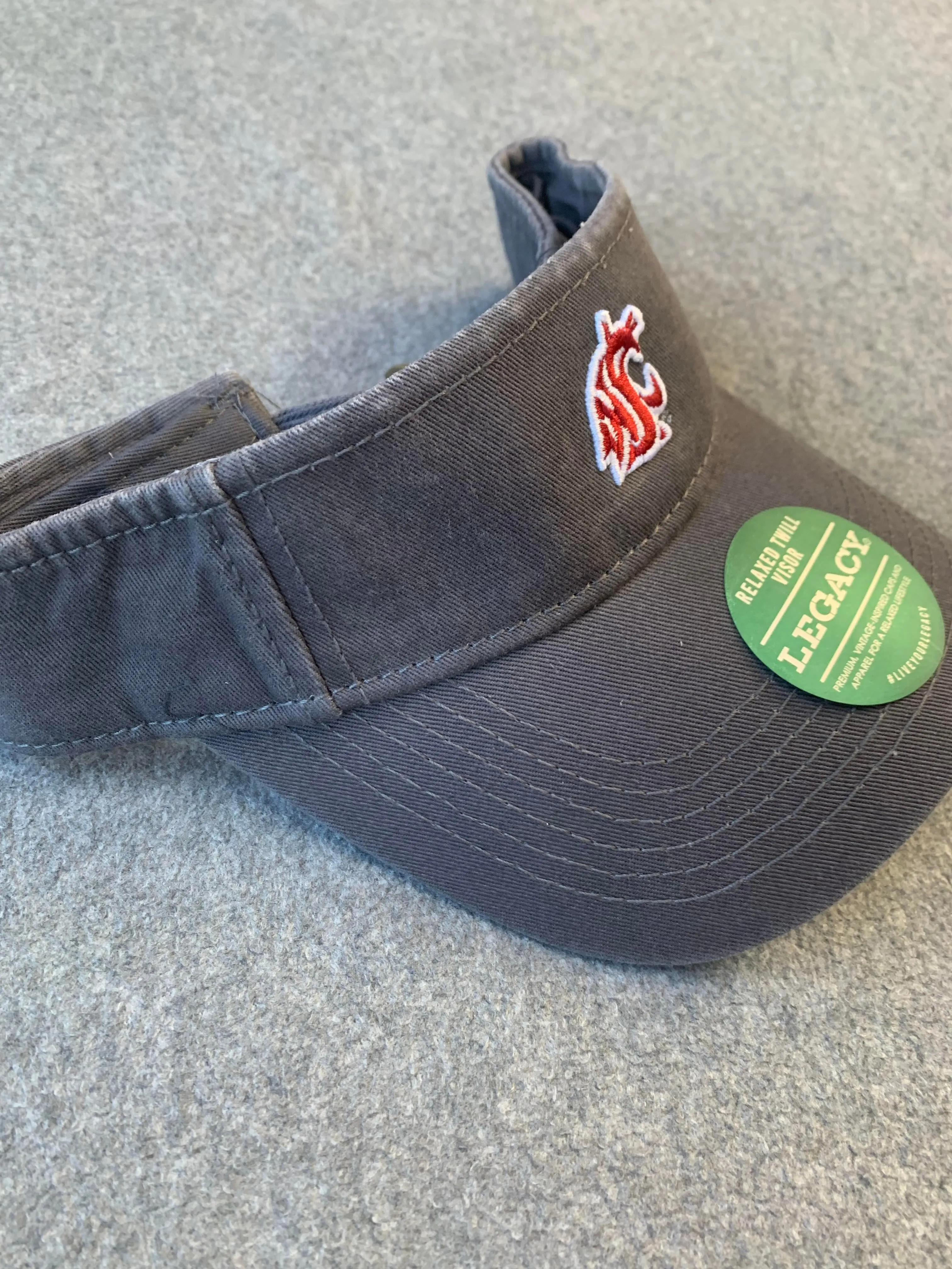 Teathered Gray Visor with Crimson WSU Coug Logo