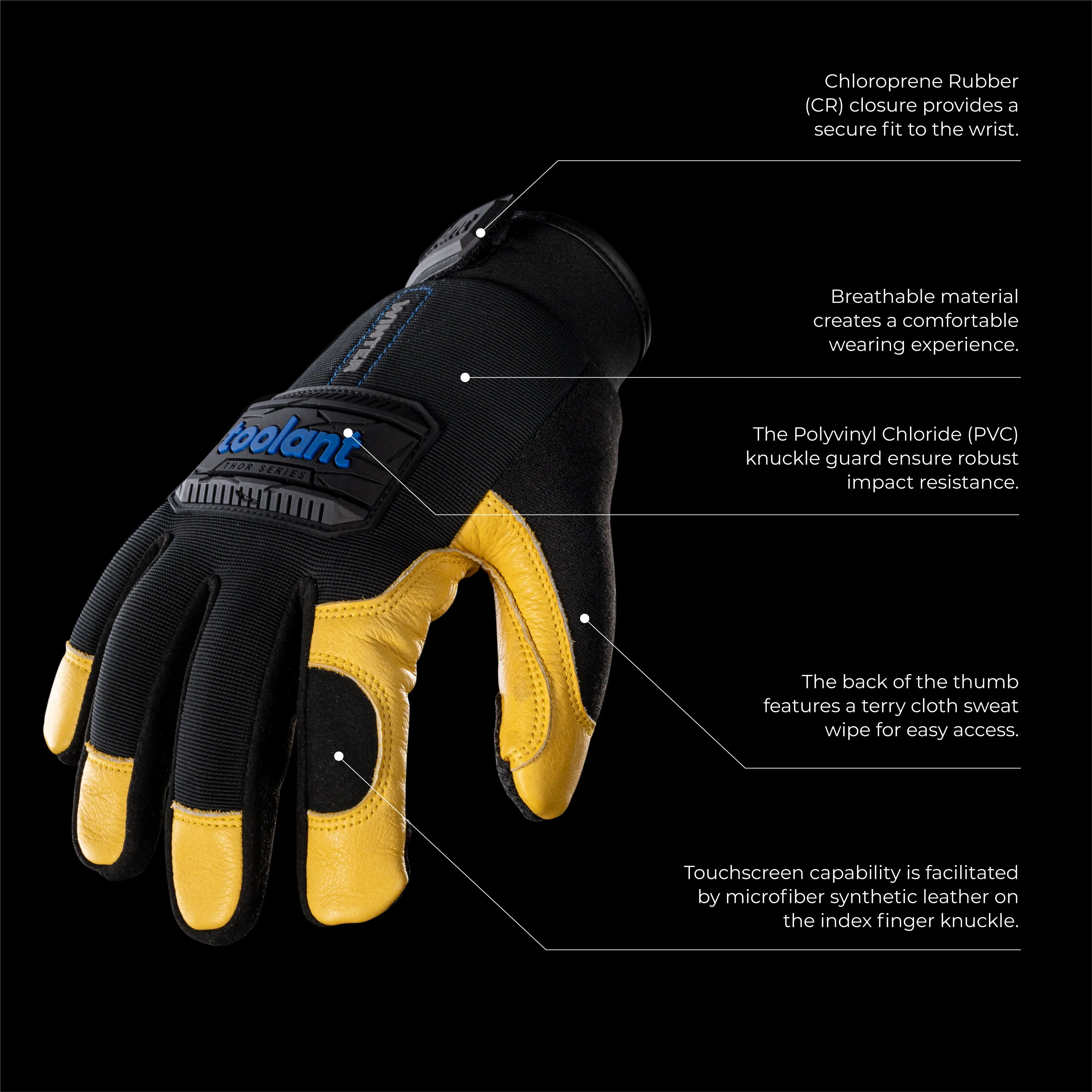 Thor Winter Mechanic Gloves, Heavy Duty, Warm 3M Insulate Lining, Touchscreen, with Impact Protection