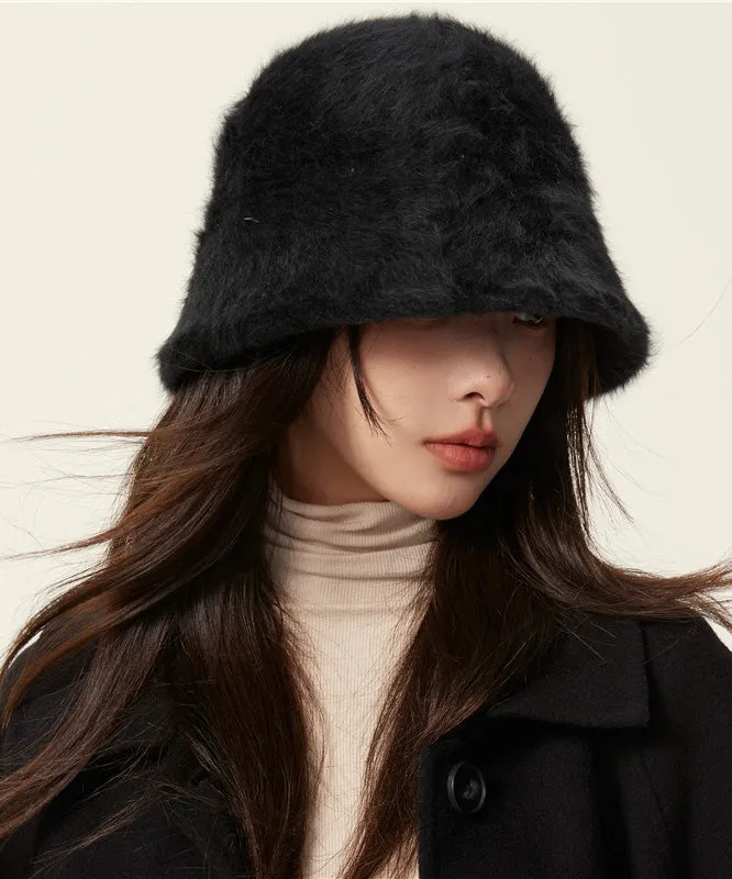 Unique Black Faux Fur Cloche Hat