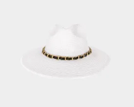 Wide Brim White Gold Link Panama Style Hat - The Ibiza