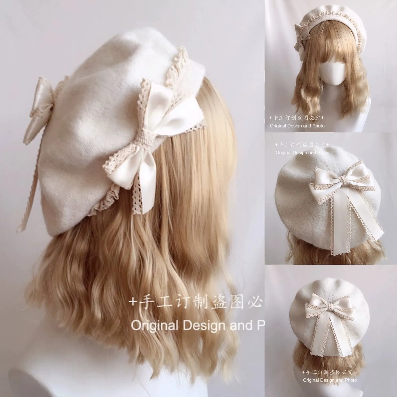 Woolen Bowknot Retro Round Beret